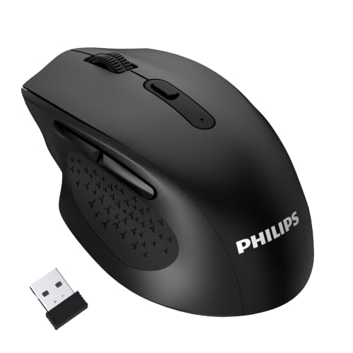 PHILIPS Wireless Mouse for Laptop, 2.4GHz & Bluetooth Computer Mouse for Small to Medium Hands, 5-Level Adjustable 4000 DPI High Precision, 6 Buttons, Silent Mouse for PC, Mac, Tablets