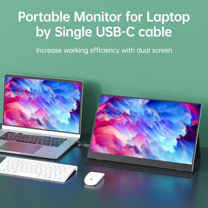 cocopar Portable Monitor 15.6 Inch 1080P FHD 60Hz 85% sRGB Travel Monitor with Speaker HDMI USB-C Second Screen for Laptop MacBook Surface PC Xbox PS4/5, VESA Mountable, with Full Cover Stand - size: 15.6 Inch