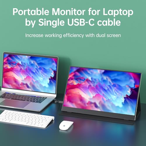 cocopar Portable Monitor 15.6 Inch 1080P FHD 60Hz 85% sRGB Travel Monitor with Speaker HDMI USB-C Second Screen for Laptop MacBook Surface PC Xbox PS4/5, VESA Mountable, with Full Cover Stand - size: 15.6 Inch