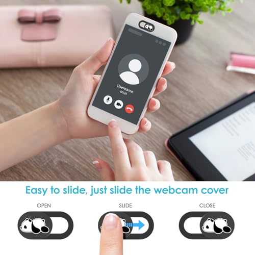 Webcam Cover Slide, Cute Panda Front Camera Privacy Covers fits Laptop, Phone, Tablet, Computer, MacBook, iPhone, Smartphone, Ultra Thin Durable Web Camera Cover Protect Your Privacy and Security - color: Lazy Lazy Panda-Black