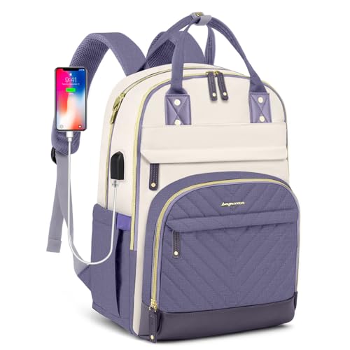 Laptop Backpack for Women Teen Girls: 15.6 inch School Backpack with USB Charger Waterproof College Bookbag Casual Daypack Computer Backpack for Work Travel Backpacks for Teacher Nurse Light Purple - color: 32-beige Light Purple, size: 15.6 Inch