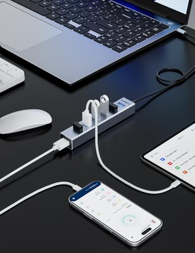 USB C HUB,7 Port USB C to USB Hub,Aluminum Alloy USB 3.0 Data Port | 5Gbps USB Splitter Compatible for Laptop, MacBook, iPad, Surface Pro, XPS
