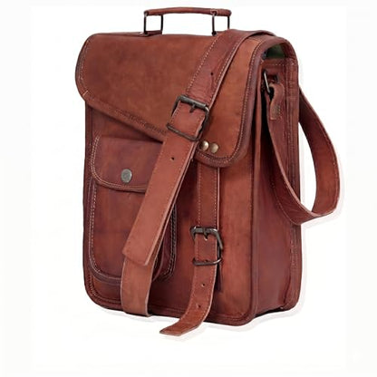 Leather Satchel Tablet Bag Laptop Case Office Briefcase Messenger Gift for Men Computer Distressed Shoulder Bag - size: 15 inch