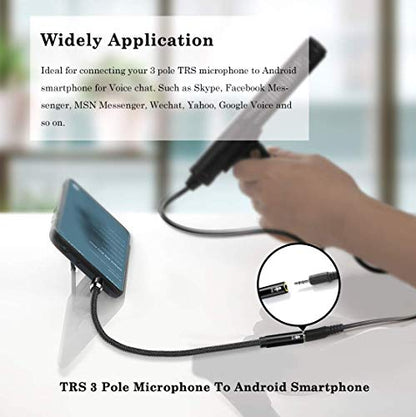 TRS to TRRS Adapter, 3.5mm Microphone Adapter - 30CM | TRS Female to TRRS Male, Microphone Adapter for iPhone and Android Smartphones and Tablets, ONLY for Microphone input - size: TRS Female to TRRS Male