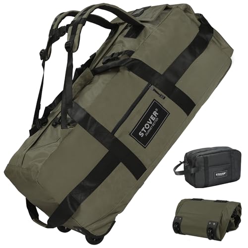 45/80/100L Rolling Duffel Bag with Wheels, X-Large Durable Travel Duffle + Toiletry Bag, Heavy Duty, Packable with Shoulder Straps- Use as Luggage or Backpack, Men/Women (Green) - color: Green