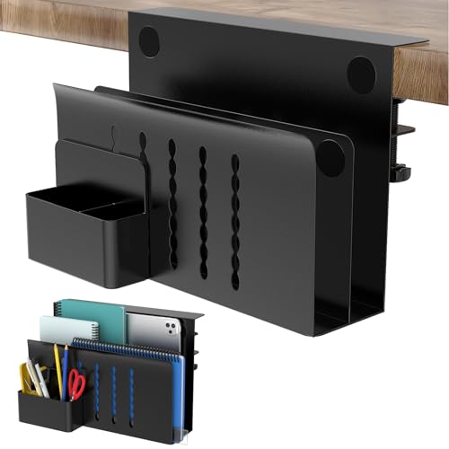 HAMOPY Desk Side Storage, 2 Tier Steel Hanging Desk Organizer with Magnetic Pen Holder, No Drilling Standing Desk Drawer Cable Management Tray, Under Desk Laptop Holder for Office, School&Home (Black) - color: Black, size: Double(2 Tier)
