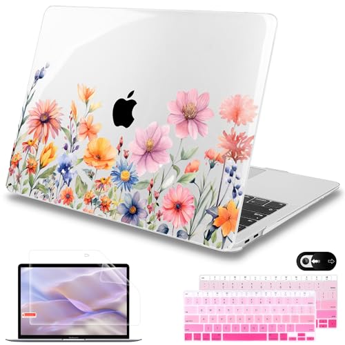 Mektron for MacBook Air 13 inch Case 2021-2018 Release A2337 M1 A2179 A1932, Plastic Hard Shell Case Only Compatible with MacBook Air 13 inch Retina Fits Touch ID, Floral P165 - color: Floral P165