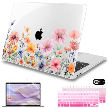 Mektron for MacBook Air 13 inch Case 2021-2018 Release A2337 M1 A2179 A1932, Plastic Hard Shell Case Only Compatible with MacBook Air 13 inch Retina Fits Touch ID, Floral P165 - color: Floral P165