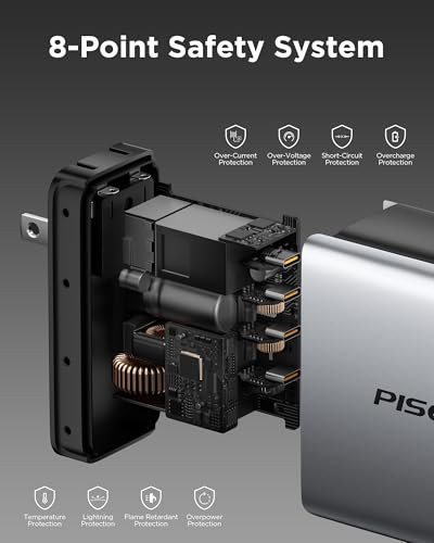 PISEN 160W USB C Charger - PD3.1 GaN Fast Charger USB C 4-Port Foldable Charging Block 160Watt Power Adapter with 6FT 240W Type-C Cable, 160W Charger for MacBook, Laptops, Samsung, iPad, iPhone Series