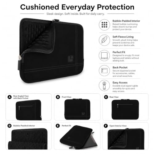 13 Inch Laptop Sleeve Neoprene Padded Case for Work and Commute - Black - color: Black