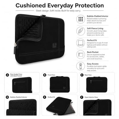 13 Inch Laptop Sleeve Neoprene Padded Case for Work and Commute - Black - color: Black
