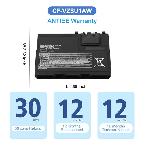 ANTIEE CF-VZSU1AW Battery Replacement for Panasonic Toughbook CF-33 Series | Compatible with CF-33MK1 CF-33AEHFATG CF-33AEQGATG CF-33AEHFZTN/GATG CF-33LEHFAT3/GAT3 CF-VZSU1AJS CF-VZSU1AR 1950mAh 21.65Wh - size: 4.8*3.6*0.4inch CF-33