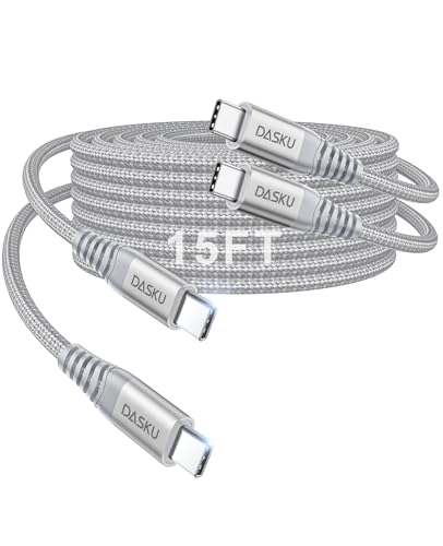 15FT Extra Long USB C to USB C Cable 100W [2Pack], Fast Charging Type C | Charger Cords Compatible with iPhone 17 17 Pro Max, iPhone 16 Series, iPhone 15 Series, Galaxy S24 S23, iPad - color: Grey, size: 15FT 2Pack, style: 100W USB C to USB C