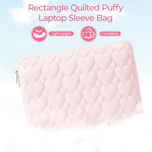 13-14 inch Cotton Quilted Laptop Sleeve for Women, Aesthetic Puffy Laptop Case Carrying Bag Compatible with MacBook Air/Pro 13/Pro 14, Soft Computer Liner Bag (Pink Gingham, 13.3inch) - color: Pink Gingham, size: 13.3 inch