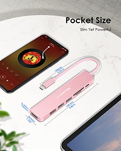 LENTION 7-in-1 USB C Hub, 4K@60Hz HDMI, 100W PD, Card Reader, USB 3.0 & 2.0 | Plug and Play, Stable Driver 3.0 Certified, for macOS, iOS/iPadOS, Windows & ChromeOS (CB-CE18, Rose Gold) - color: Rose Gold