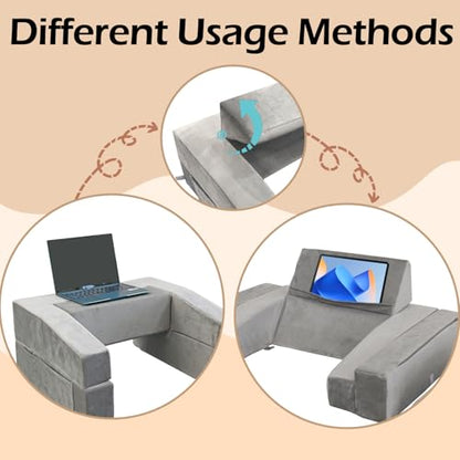 Lap Desk Pillow for Laptop, Large Reading Pillow for Adult, Ergonomic Arm Rest Pillow with Cup Holder, Memory Foam Bed Desk for Working (Reading Pillow + Cup Holder)