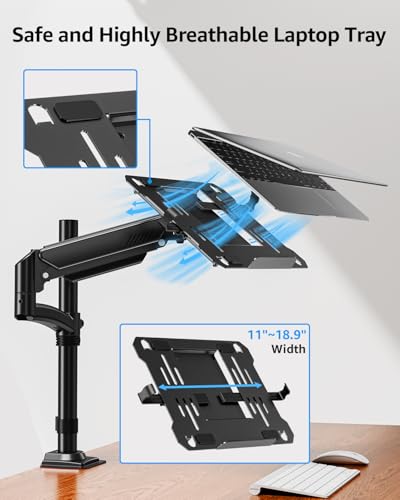 MOUNTUP Laptop Desk Mount, Adjustable Laptop Stand for max 17" Notebook or 32" Monitor, Laptops Arm Mount for Desk Holds 4.4-22lbs, Tall Laptops Stand with Clamp/Grommet - size: Single, style: With Pole