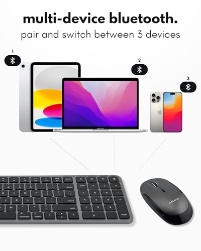 Macally Bluetooth Mac Keyboard and Mouse (Compact, Multi Device, Rechargeable) - Wireless Apple Keyboard and Mouse Combo - for Mac mini/Studio, MacBook Pro/Air, iMac, iPad, iPhone - Space Black - color: Space Black