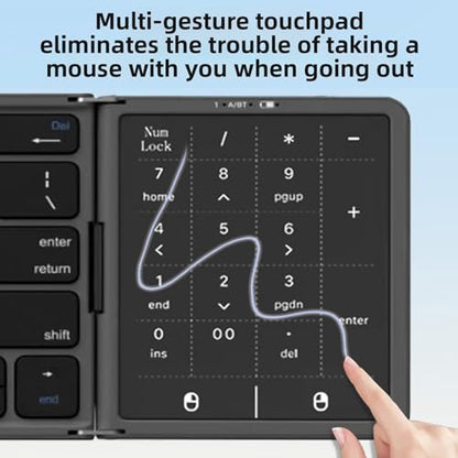 Foldable Bluetooth Keyboard with Touchpad and Number Pad, 3 Devices, Bluetooth 5.1, Rechargeable Full Size Ultra Slim Keyboards for Phone, Tablet, Laptop (Black) - color: Black