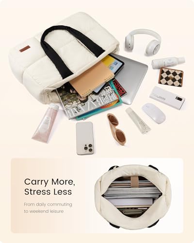 LOVEVOOK 15.6 inch Laptop Bag for Women，Briefcase Computer Bag Puffer Tote - color: White