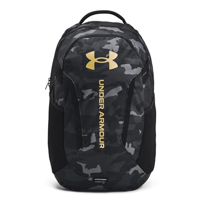 Under Armour Unisex-Adult Hustle 6.0 Backpack, (001) Black/Black/Metallic Gold, One Size Fits Most | (001) - color: (001) Black / Black / Metallic Gold, size: One Size