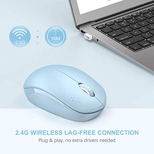 Wireless Mouse, 2.4G Noiseless Mouse with USB Receiver - seenda Portable Computer Mice for PC, Tablet, Laptop with Windows System (Light Blue) - color: Light Blue