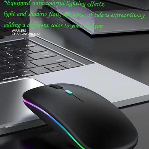 LED Wireless Mouse, Slim Silent Dual-Mode 2.4G+BT Rechargable 7-Color Portable Mobile Optical Office Mouse with USB Receiver, 3 Adjustable DPI Levels for Notebook, PC, Computer, MacBook (Black) - color: black