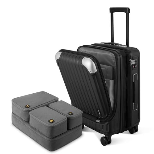 LEVEL8 Grace Carry On Luggage Airline Approved, 20 Inch Expandable Hardside Carry On Suitcase With Wheels, Abs+Pc Small Luggage with Tsa Lock, Black, 20-Inch - color: Black, size: 20 Inch + 4PC