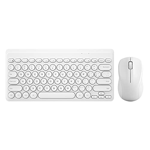 Compact Keyboard MouseCombo,JieruiDeng 79-Key Retro Mini Cute Computer Keyboard 2.4G USB Wireless and Silent Mice Set for Laptop Desktop PC iPad (White) - color: White