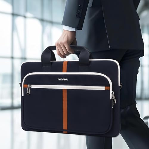 MOSISO Laptop Shoulder Bag Carrying Case, 15-16 inch Computer Bag | Compatible with MacBook Pro 16 inch/Air 15 inch, HP Dell Lenovo Acer Asus, Messenger Bag with Trolley Sleeve & Pockets, Blue