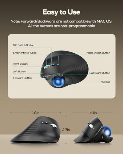 Nulea M514 Vertical Trackball Mouse, Ergonomic Wireless Thumb-Control Mouse with Quiet Clicks, 3 Device Connection (Bluetooth & USB Receiver), Rechargeable for PC/Mac/Laptop/Tablet,Blue - color: B-Blue