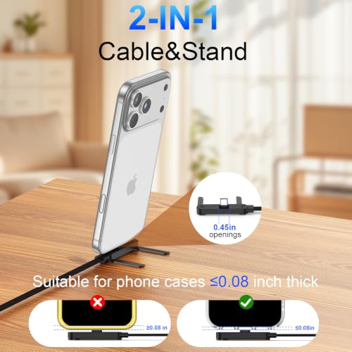 Invisible Holder Charger Cable,240W USB C to USB C Fast Charging Cable,5FT Right Angle Fast Charge Cable with Built-in Phone Stand Flat USBC Cord for Samsung S26 Ultra S25 A17 S24,iPhone 17e,Pixel 10a