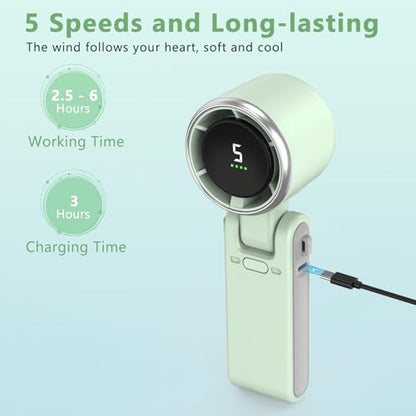 COO Portable Handheld Turbo Fan, 5-Speed Rechargeable Personal Fan | 180° Foldable 3 IN 1 Design with LED Display, Mini Desk Fan for Office, Travel & Outdoor Activities, Green - color: Green