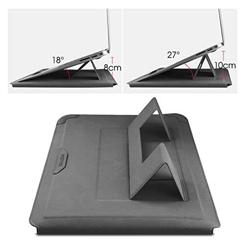HoYiXi 14 Inch Laptop Sleeve Case Leather Bag with Stand Compatible with Mac Book Pro 14 2021/ASUS Vivobook 14/HP Pavilion X360/IdeaPad 14/Dell HP ASUS Acer Huawei Matebook 14'' PC, Gray - color: Gray, size: 13.5-14 in