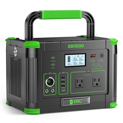 EBL Portable Power Station 1000W Solar Generator 999Wh for Home Backup | Fast Charging Backup Battery with 10W Wireless Charging & Multiple Ports for Camping RV & Off-Grid - color: Black & Green