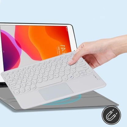 Wireless Bluetooth Keyboard with Touchpad 10inch Portable Rechargeable Slim Keyboard for iPad Pro/iPad Air/iPad 9.7/iPad 10.2/iPad mini and Other iOS Android Windows Devices(White) - color: white