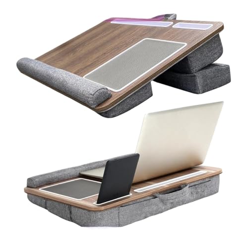 Portable Lap Laptop Desk with Pillow Cushion Laptop Lap Table with Mouse Pad and Phone Holder Fits Up to 17.3 Inches Laptop(Wood) - color: Wood