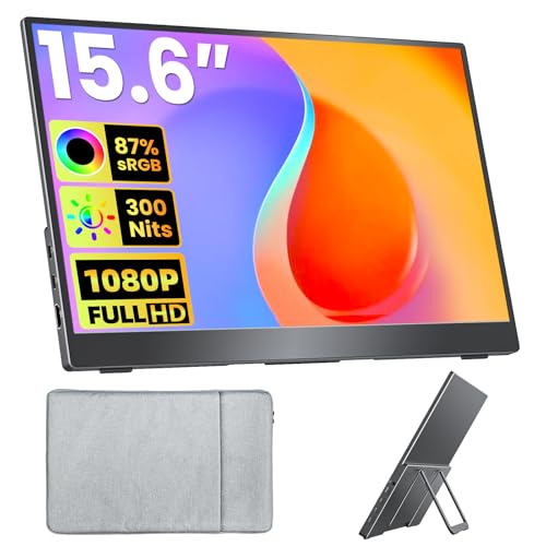 Upperizon Portable Monitor 15.6 inch FHD 87% sRGB 60Hz IPS HDR HDMI USB-C Travel Monitor for Laptop MacBook PC Surface PS5 Xbox, External Display with Kickstand & Speakers, VESA Compatible - size: 15.6 inch