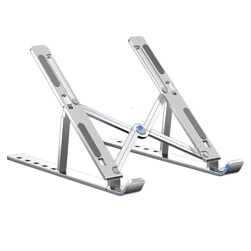 Aluminum Laptop Stand, 6-Height Adjustable Portable Foldable Laptop Holder - Hollow Out Cooling Elevated Desk Stand with Anti-Slip Silicone, Compatible with Notebooks, Tablets