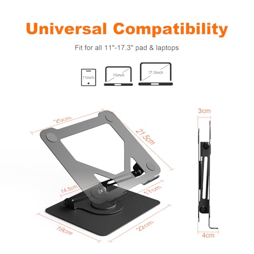 GRIFEMA Laptop Stand for Desk, 360 Swivel Adjustable Height Laptop Stand | Portable Foldable Laptop Holder, Ventilated Ergonomic Laptop Riser for MacBook Air/Pro, Dell, and 11-16" Laptops, Black - color: Black