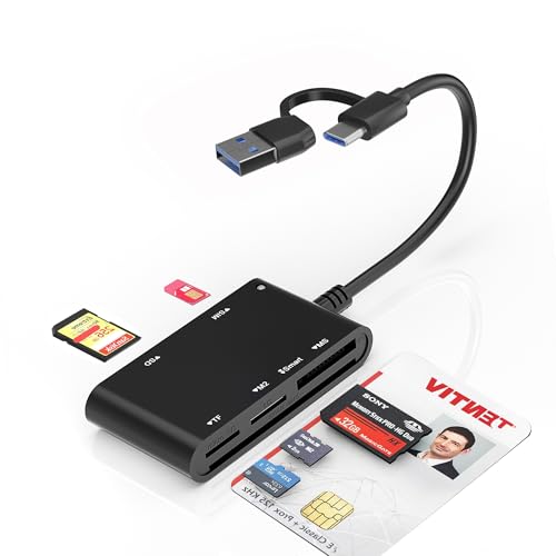 Type C/USB SIM Card Adapter - 7 in 2 CAC Smart Card Reader Military, MS Pro Duo/SD/TF/M2/ID/IC/PIV/SIM Card Reader, Memory Stick Pro Duo Adapter SIM Card Reader for Computer,PC,Windows,Linux,MacOS - color: USB C/A SIM Reader,Black