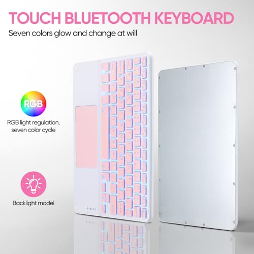 Ultra-Slim Bluetooth Keyboard with Built-in Touchpad and Mouse Portable Mini Wireless Keyboard Rechargeable 7-Color Backlit for Apple iPad iPhone Samsung Tablet iPhone Smartphone iOS Android Windows - color: pink