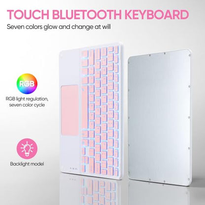 Ultra-Slim Bluetooth Keyboard with Built-in Touchpad and Mouse Portable Mini Wireless Keyboard Rechargeable 7-Color Backlit for Apple iPad iPhone Samsung Tablet iPhone Smartphone iOS Android Windows - color: pink