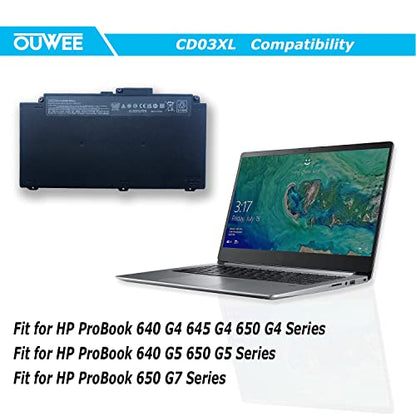 48Wh CD03XL Laptop Battery Compatible with HP ProBook 640 645 650 G4 G5 650 G7 Series HSTNN-LB8F HSTNN-IB8B HSTNN-UB7K 931702-421 CDO3XL 931702-171 931702-541 931719-850 HSN-114C HSN-115C 11.4V - size: 10.71*3.19*0.27 inch CD03XL