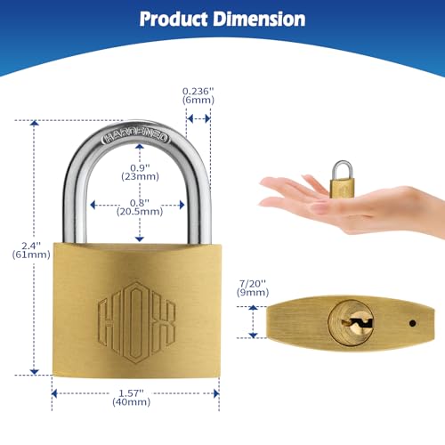 HOX 12-Pack Keyed Padlock, Waterproof and Rustproof, Solid Brass Lock with 1-1/4" Wide Body, Padlock with Keys for Storage Unit, Sheds, Garages and Fence - size: 40mm-12Pack