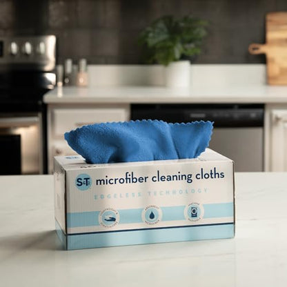 S&T INC. 50 Pack Microfiber Cleaning Cloth with Box, Bulk Towels for Home, Reusable Microfiber Towels for Cars, Cleaning Rags, Blue Color Will Vary, 190gsm, 11.8 Inches x 11.8 Inches, 50 Count - color: Blue