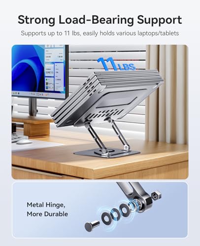 ORICO Adjustable Laptop Stand for Desk, 360° Rotating Base, Foldable Aluminum Alloy Computer Stand with Ventilated Design, Compatible with MacBook Neo/Air/Pro, Dell, XPS, HP up to 17'' - ST12, Gray - color: Gray
