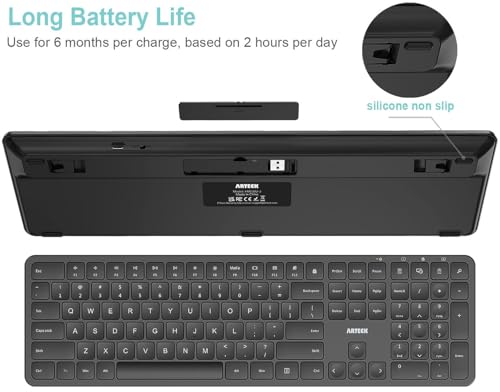 Arteck 2.4G USB Wireless Keyboard Full Size Keyboard for Computer/PC/Laptop