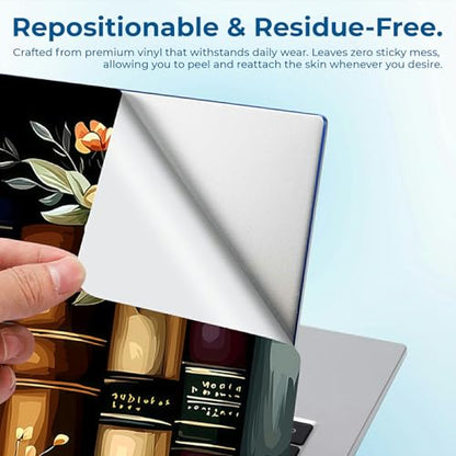 Reusable Universal Laptop Skin Sticker, Cut to Fit for 11.6–15.6 Inch Laptops, Waterproof Protective Film, No-Residue - Flower Book - color: Flower Book