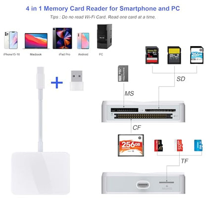 SD Card Reader, 4 in 1 USB C to SD/TF/CF/MS Card Reader with USB to USB C Adapter Memroy Card Reader for iPhone 17/16/15 Pro Max iPad Pro MacBook Pro/Air iMac M4/M3/M2 Android Phone/Tablet PC (White) - color: Whtie